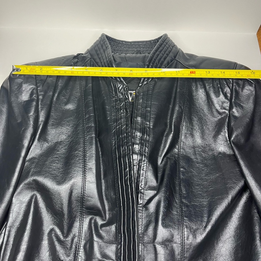 Winlit Black Leather Vintage Moto Jacket Size 7-8 Genuine Leather Made in Korea - Picture 9 of 13